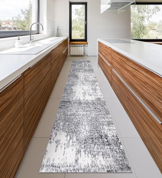 Keen Home Design Area Rugs - 2x20 Non-Shedding, Abstract Rugs for Kitchen, Living Room, Bedroom, Dining Room, Entryway - Size: 2'8" x 20', Abstract Cream/Grey