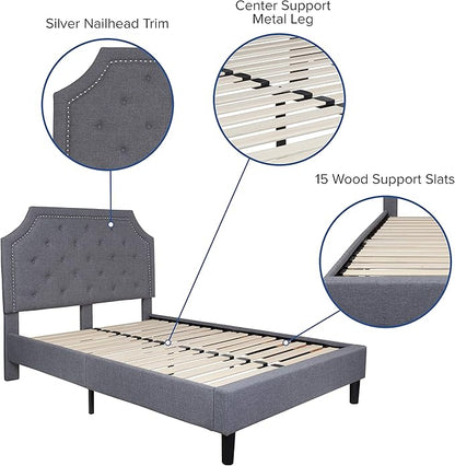 Flash Furniture Brighton Full Size Tufted Upholstered Platform Bed in Light Gray Fabric