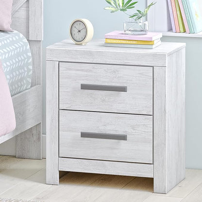 Signature Design by Ashley Cayboni Vintage 2 Drawer Nightstand with Safety Stop for Bedroom, 24.37" Tall, White
