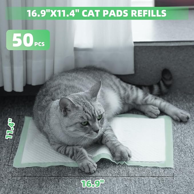 IMMCUTE Cat Litter Pads 16.9" X 11.4", Lemon Scent, 50 Ct, Pee Pads for Cats, Thickened Super Absorbent Pee Pads, Cat Pads for Litter Box System-Mewly Pet