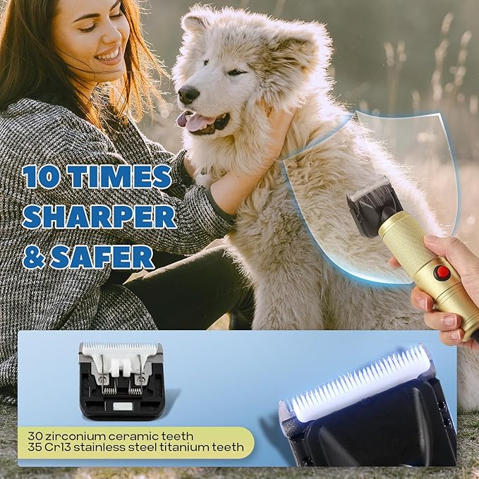 Pet Grooming Clippers 280W for Thick Heavy Coats, 2000-6000rpm Stepless Speed Control & 10ft Power Cord, Low Noise< 50db, Dog Trimmer Kit with Extra Detachable Blade (280W)-Mewly Pet