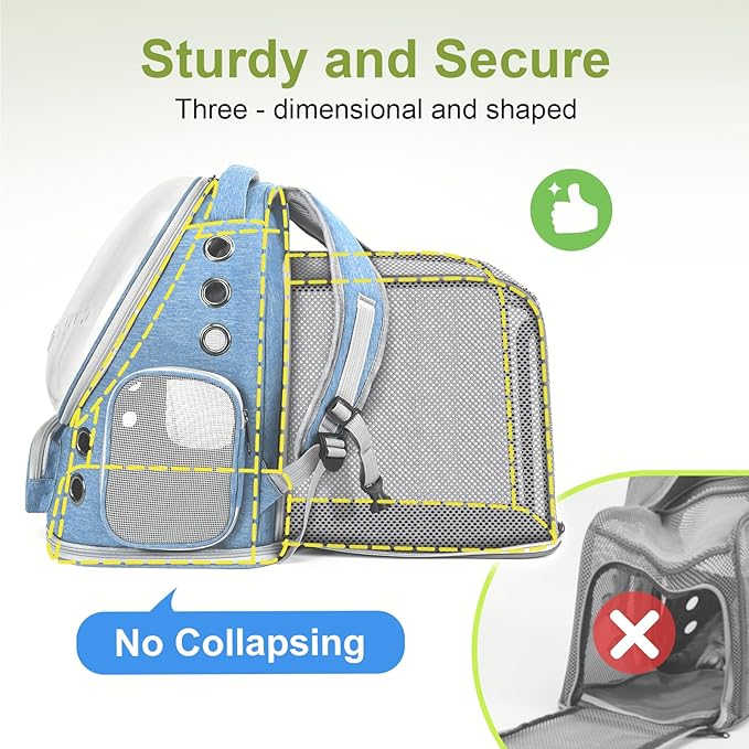 Expandable Cat Backpack,Cat Bubble Backpack Carrier for Carrying Cats, Pets and Small Dogs,Airline-Approved,Designed for Travel, Hiking, Walking,Car （Blue-Mewly Pet