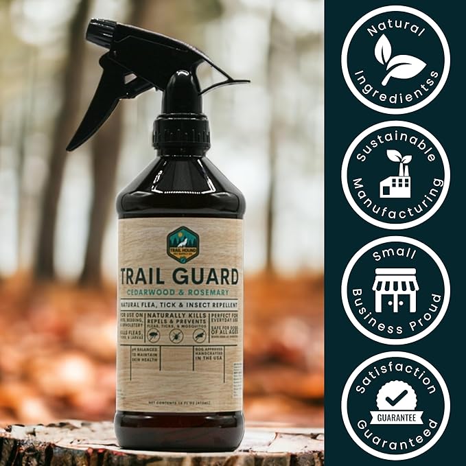 Trail Guard Natural Extra Strength Insect, Flea and Tick Spray for Dogs, Cats, People & Home (16oz, Cedarwood & Rosemary)-Mewly Pet
