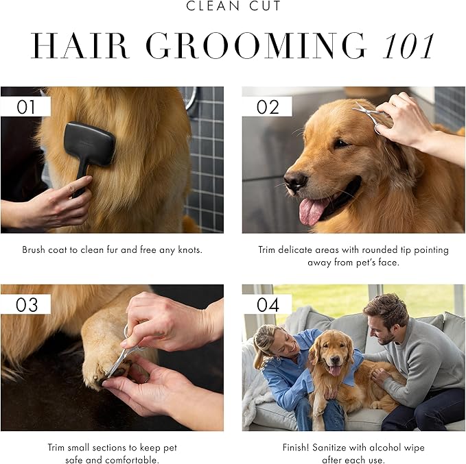 Tweezerman Pet Grooming Scissors, Stainless Steel Rounded Tip Trimming Shears for Dogs and Cats-Mewly Pet