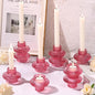 Pink Candlestick Holders Set of 10, Pink Glass Candle Holders for Pillar Candles, Taper Candle and Tealight Candles, Taper Candle Holders for Wedding, Table Centerpiece