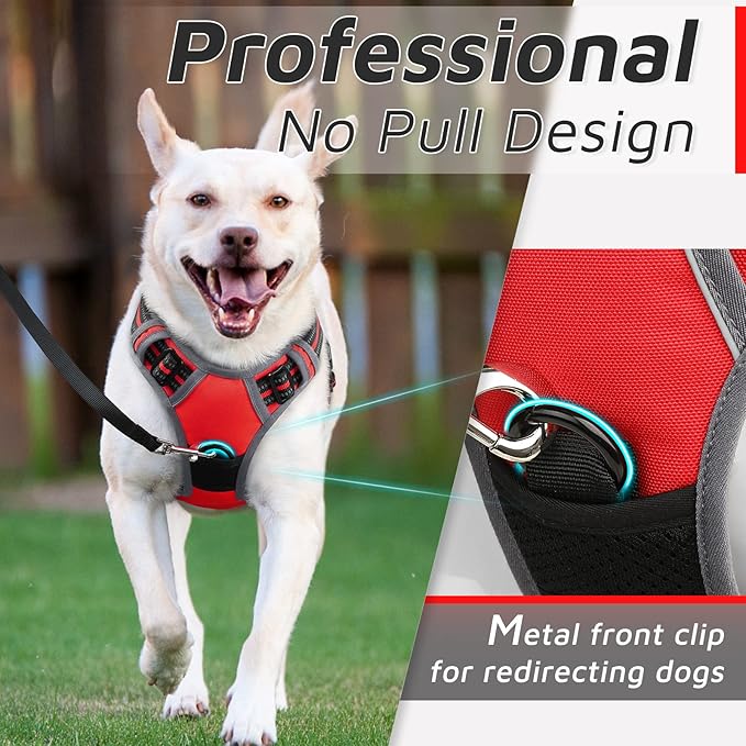 Eagloo Dog Harness Medium Sized Dog, No Pull Service Vest with Reflective Strips and Control Handle, Adjustable and Comfortable for Easy Walking, No Choke Pet Harness with 2 Metal Rings, Red, M-Mewly Pet