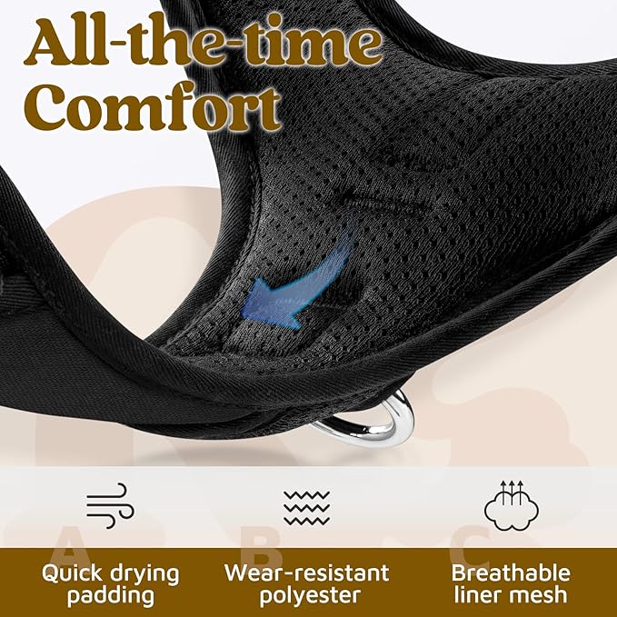 rabbitgoo Dog Harness Small Sized, No Pull Dog Vest with 3 Buckles, Adjustable Soft Padded Pet Harness with Easy Control Handle and Reflective Strips, Black, S-Mewly Pet