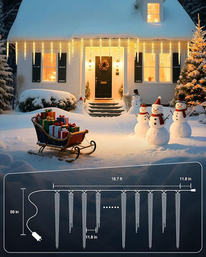 Minetom Icicle Lights Outdoor with Clips, 2 Pack Total 40ft 200 LED 40 Tubes Twinkling Ice Shape String Lights, Connectable Hanging Christmas Lights Plug in for Eave Holiday Outdoor, Warm White