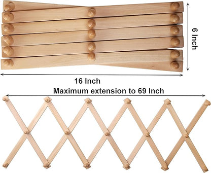 SKOLOO Hat Rack for Wall with 17 Hooks, Solid Wooden, Modern, Expandable Coat Rack Wall Mount for Coats, Hats, Bags, Baseball Caps, Natural Color