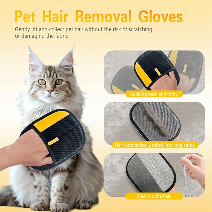 Pet Hair Removal Glove, Electrostatic Pet Hair Remover Gloves for Dogs Cats, Reusable Washable Remover for Bed Sheets Couch Clothes Carpet Car Seat (2PCS)-Mewly Pet