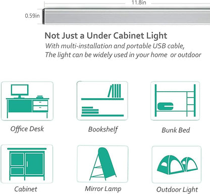 Led Under Cabinet Light, 12 Inch Led Light Bar, Warm White 3000K, Plug in Undercabinet Led Lighting, Lightweight USB Light Strip, Under Counter Lights for Kitchen/Room/Shelf/Desk/Showcase-UNO-UT