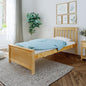 Max & Lily Twin Bed Frame with Slatted Headboard, Solid Wood Platform Bed for Kids, No Box Spring Needed, Easy Assembly, Natural