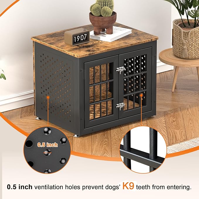 26" Heavy Duty Dog Crate Furniture for Small Dogs, Metal Kennel for High Anxiety Dogs, Chew Proof Pet Cage Indoor, Decorative Dog Kennel End Table-Mewly Pet