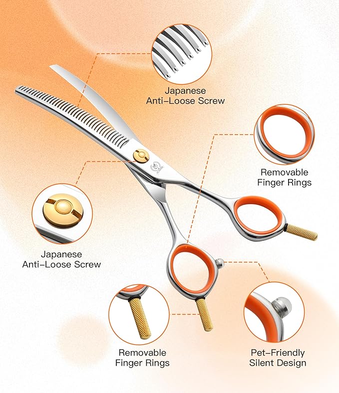 Fenice Peak 6'' Small Curved Thinneing Scissors Lightweight Dog Cat Grooming Scissors with Safety Round Tip JP440C Stainless Steel-Mewly Pet