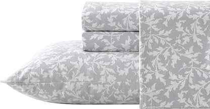 Laura Ashley - Flannel Sheets Full Size, Anti-Pilling & Wrinkle Resistant Cotton, Touchably Soft for All-Season Comfort - Bed Sheets with Matching Pillowcases & Fitted Sheet (Crestwood Pastel Grey)