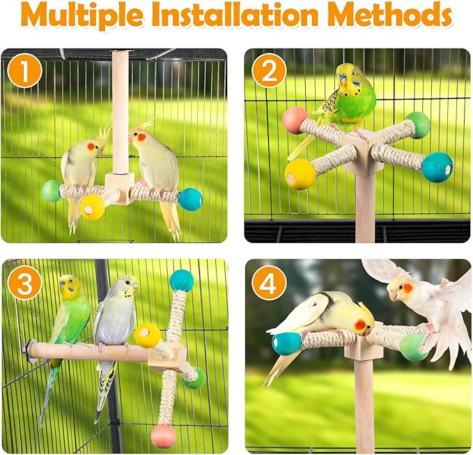 Rotating Bird Perches Toy, Interactive Spinning Parrot Parakeet Toys, Wooden Exercise Stand Bird Cage Accessories for Budgies,Cockatiels,Small Birds-Mewly Pet