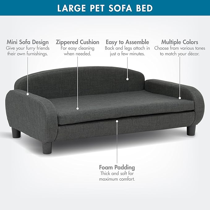 Paws & Purrs Multi-Cat Sofa Bed – 41.5″ Wide Elevated Pet Couch with 3″ Foam Mattress, Removable Machine-Washable Cover – Stylish Indoor Pet Furniture for Two or More Cats and Dogs, Gray-Mewly Pet