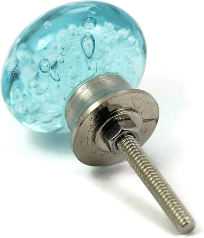 Handmade Bubble Glass Cabinet Knobs - Vintage Decorative, Trendy, Modern Design for Cabinets, Dressers & Furniture - Set of 6 (Blue)