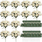 Peony Artificial Flowers, Faux Peonies Hydrangea Eucalyptus Bouquet 12 Packs Silk Vintage Realistic Peony Floral Arrangement for Wedding Centerpiece Table Vase Home Party Decor-Ivory White