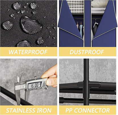 34 Inch Portable Wardrobe Closet Clothes Organizer with Metal Shelves and Non-Woven Fabric Durable Closet Storage Organizer for Bedroom (34 Inch, Blue)