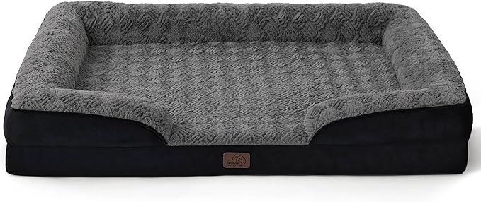 Bedsure Orthopedic Dog Beds Large Sized Dog - Washable Large Dog Cat Bed Waterproof, Comfort Dogs Couch Sofa with Washable Removable Cover, Pet Bed with Nonskid Bottom, Plush-Black, 35"-Mewly Pet