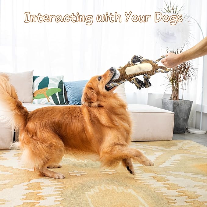 Squeaky Dog Toys, Interactive Tug of War Puppy Toys, Funny Plush Dog Chew Toys, Stuffed Dog Toys for Small,Medium and Large Dogs - Lion-Mewly Pet