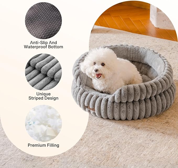MEWOOFUN Cat Beds for Indoor Cats, Washable Dog Bed for Small Dogs, Round Pet Bed for Puppy and Kitten with Anti-Slip Bottom (Grey, 20"x20"x8")-Mewly Pet