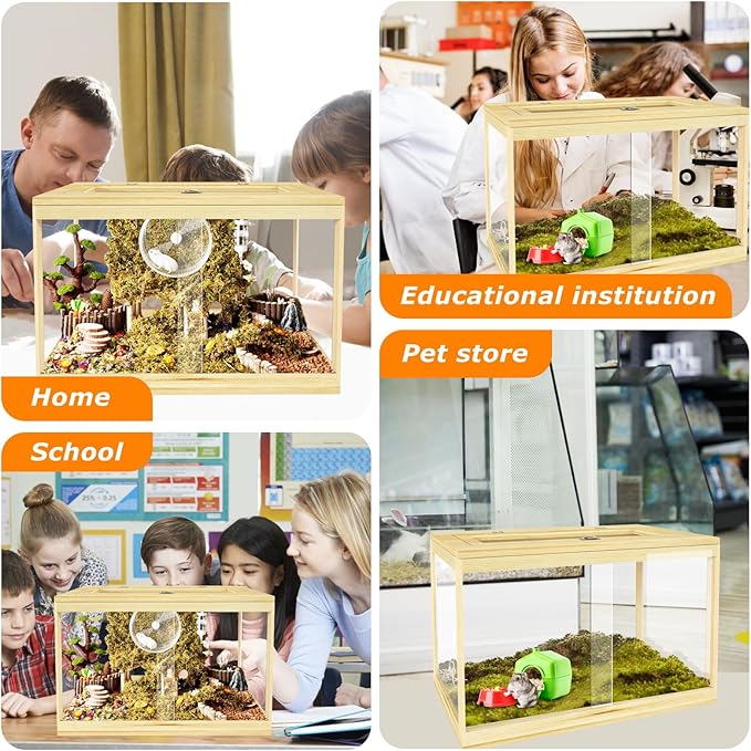 24" Hamster Cage, Lockable Sliding Door Gerbil Cage, Dwarf Hamster Cage with Metal Mesh Roof, Mice and Small Animal Habitat, Chewproof Syrian Hamster Enclosure, (Wooden, 24" L x 16" W x 16" H)-Mewly Pet