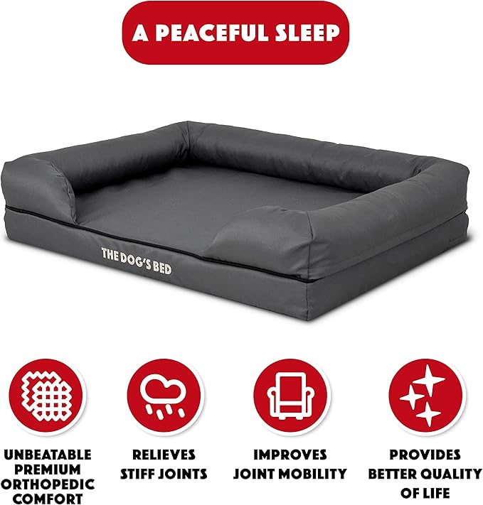 The Dog’s Bed Medium Oxford Grey 30x23.5, Memory Foam, Pain Relief: Arthritis, Hip & Elbow Dysplasia, Post Surgery, Lameness, Supportive, Calming, Waterproof Washable Cover, Veterinary Approved-Mewly Pet