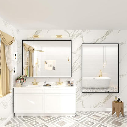 48x36 Inch Matte Black Bathroom Mirror, Modern Rectangle Metal Framed Mirrors for Wall, Black Vanity Mirror with Square Corner, Shatter-Proof, Anti-Rust (Horizontal/Vertical)