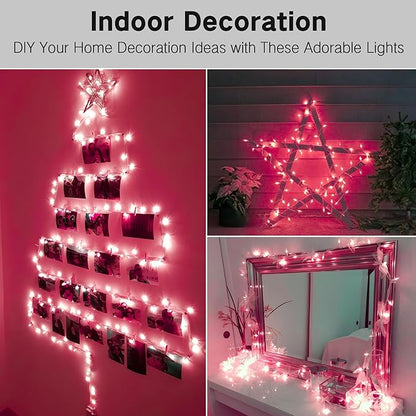 Brizled Pink Christmas Lights,300 Count 69.6ft Incandescent Lights, Connectable Indoor Xmas String Light White Wire, UL Certificated Mini Xmas Tree Light for Christmas Bedroom Wedding Birthday Decor