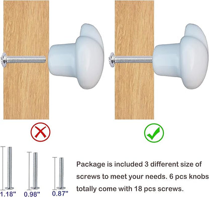Ceramic Drawer Knobs Heart Shape Cabinet Dresser Pulls Handles with 3 Sized Screws, Kitchen Furniture Knobs for Closet Cupboard Wardrobe (6 Pack, White)
