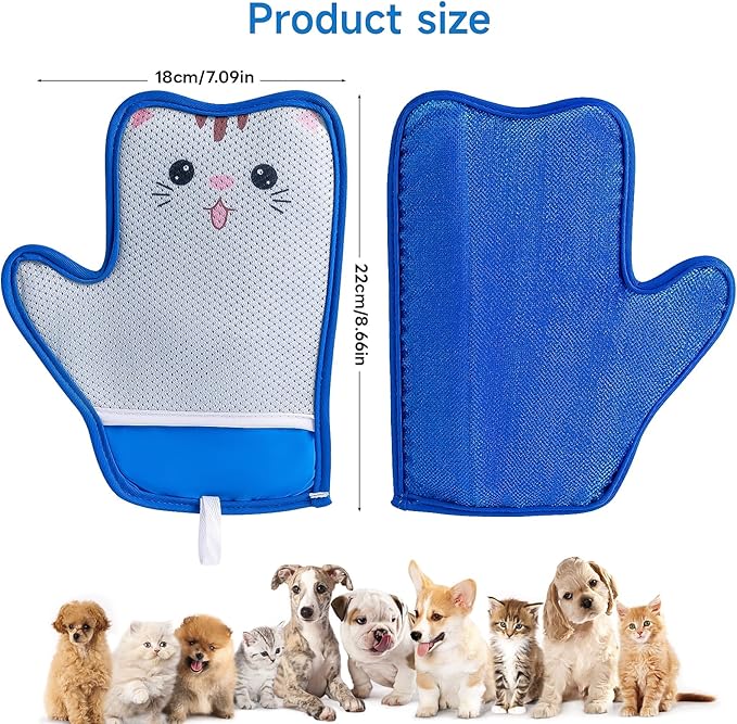 Haiou 4 Pcs Pet Hair Removal Gloves Washable, Magic Brush Reusable Grooming Gloves for Dogs, Cats on Furniture, Beds, Cars Quick Fur Remover Tool-Mewly Pet