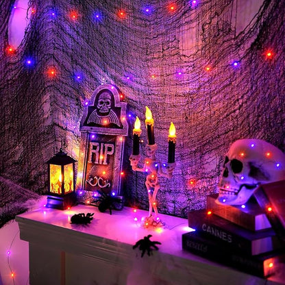 JMEXSUSS 2 Pack Orange and Purple Halloween Lights Battery Operated, Total 200 LED 66ft Halloween Fairy Lights with Remote, 8 Modes Twinkle String Lights for Fireplace Porch Tree Centerpiece Wreath