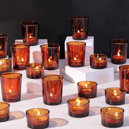36pcs Assorted Amber Votive Candle Holders for Fall Decor, Amber Glass Candle Holder for Wedding Table Centerpiece, Tealight Candle Holder for Party, Thankgiving and Christmas Decorations