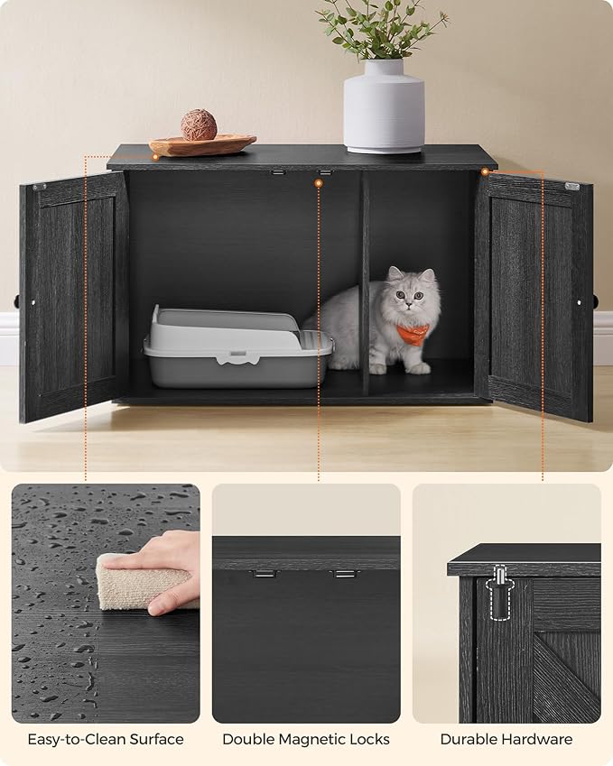 Feandrea Cat Litter Box Enclosure, Litter Box Furniture Hidden with Removable Divider, Indoor Cat House, End Table, 31.5 x 20.9 x 19.7 Inches, Ink Black UPCL002B01-Mewly Pet