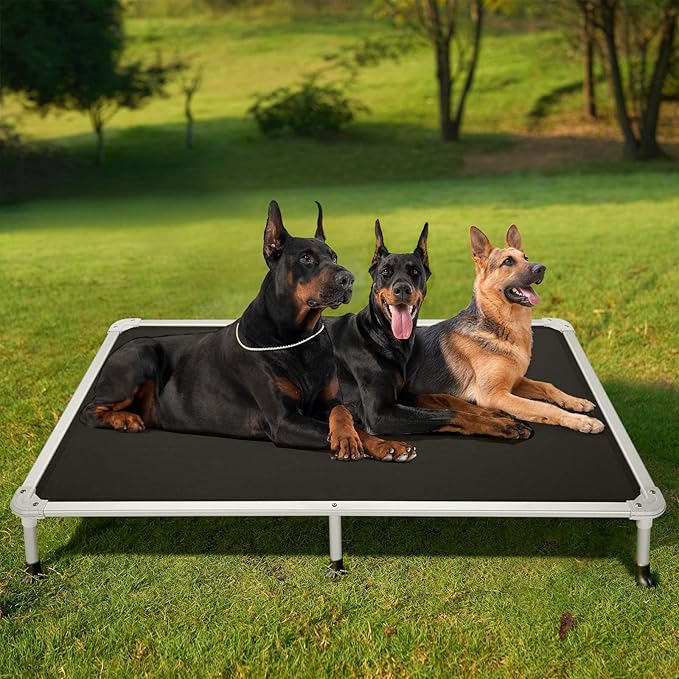Veehoo Chew Proof Elevated Dog Bed - Cooling Raised Pet Cot - Silver Aluminum Frame and Durable Teslin Mesh Fabric, Unique Designed No-Slip Feet for Indoor or Outdoor Use, Black, XX-Large, CWC2003-Mewly Pet