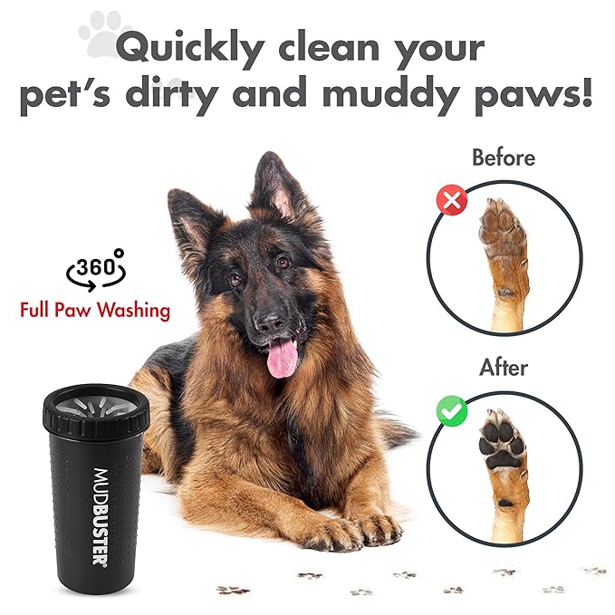 Dexas MudBuster Portable Dog Paw Washer/Paw Cleaner, Large, Matte Black- Special Edition (PW72025-22WP)-Mewly Pet