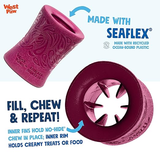 WEST PAW Funnl Dog Chew Toy - Interactive Treat Toys for Dogs - Toy Fillable with Earth Animal No-Hide Chews - Large 4.25" Tropic Red | Made in USA-Mewly Pet