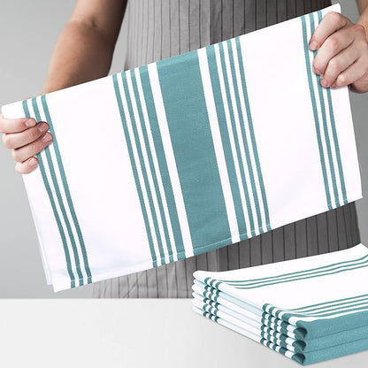 Urban Villa Kitchen Towels 100% Cotton Pack of 3, Highly Absorbent Quick Drying Super Soft Premium Dish Towels 20x30 Inch for Kitchen with Hanging Loop Hand & Tea Towels - Aqua/White