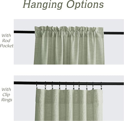 RYB HOME Linen Sheer Curtains and Drapes for Living Room and Bedroom 84 inches Length, Breathable Weave Textured/Rod Pocket Semi Sheer Curtains, Sage Green, W 52 x L 84 inches, 2 Panels Set