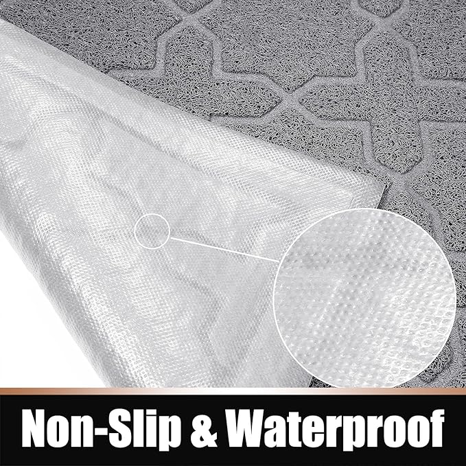 Yimobra Cat Litter Mat, 47"x36" Litter Box Mat with Litter Lock Mesh, Soft Cat Litter Mat Litter Trapping Mat, Easy to Clean, Non-Slip, Water Resistant, Litter Free Floors, Grey-Mewly Pet