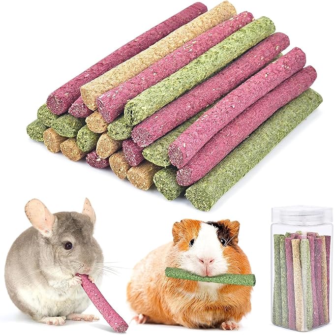 ERKOON Timothy Hay Sticks,Rabbit Chew Toys for Teeth Natural Molar Sticks Rabbits Treats for Bunnies, Chinchilla Guinea Pigs, Gerbil, Hamster (25 Pcs)-Mewly Pet
