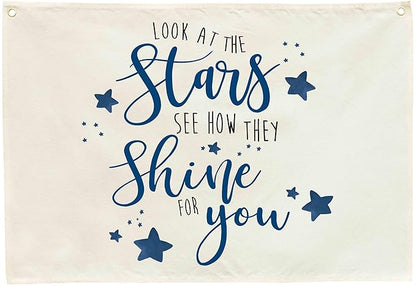 Boho Rectangular Banner Flag Wall Sign Decor Gift for Boy Girl Kids,Nursery Baby Room Above Crib Bedroom Playroom Living Room Wall Decor-Look At the Stars See-Baby Shower Birthday Christmas Gift