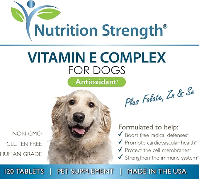 Vitamin E for Dogs, Promote Cardiovascular Health, Support Cell Membranes, Vitamin E Complex to Boost Dog Immune System Plus Zinc, Selenium, Folate, Salmon Oil, 120 Chewable Tablets-Mewly Pet