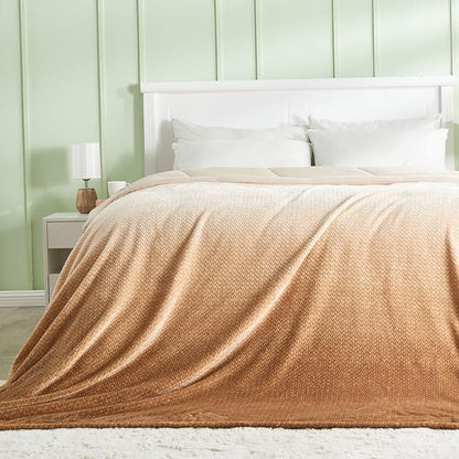 NEWCOSPLAY Super Soft Throw Blanket Ombre Brown Premium Silky Flannel Fleece Leaves Pattern Lightweight Bed Blanket All Season Use (Ombre Brown, Throw(50"x60"))