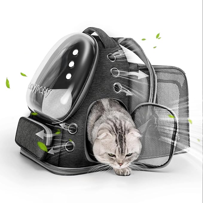 Expandable Cat Backpack,Cat Bubble Backpack Carrier for Carrying Cats, Pets and Small Dogs,Airline-Approved,Designed for Travel, Hiking, Walking,Car （Black-Mewly Pet