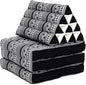 Leewadee - Comfortable Japanese Floor Mattress - Thai Floor Bed with Triangle Cushion - Futon Mattress - Thai Massage Mat, 67 x 21 inches, Black White, Kapok Filling