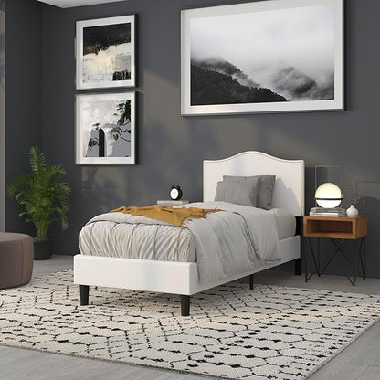 Flash Furniture Lexington Upholstered Twin Size Headboard with Accent Nail Trim in White Fabric