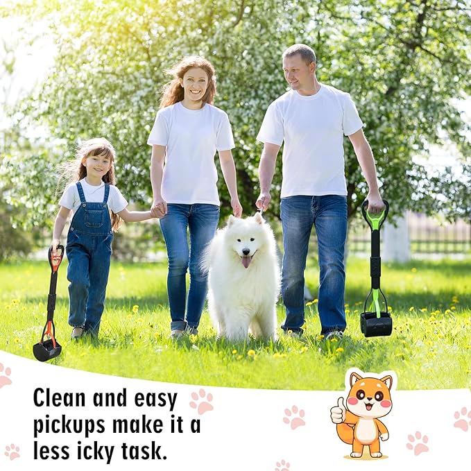 33" Pooper Scooper 2 Pack, XL Tall Handle No Touch Dog Pooper Scooper for Large Small Dogs, Durable Spring & Lightweight, Large Pooper Scooper for Dogs Heavy Duty, Foldable Dog Poop Pick Up Tool-Mewly Pet